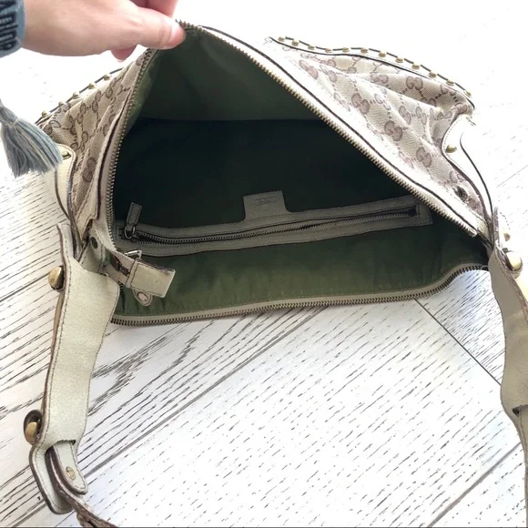 GUCCI GG Canvas & Leather Studded Hobo Bag